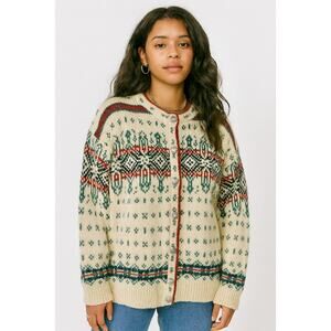 Vintage 90s L.L. Bean Norwegian Wool Scandi Fair Isle Coquette Ski Lodge MED